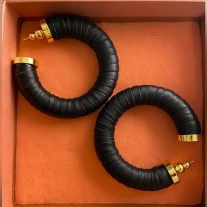 Cult Gaia Valence Leather Wrap Hoop Earrings in Black